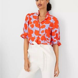 Ann Taylor Orange Ruffled Flutter Sleeve Blouse